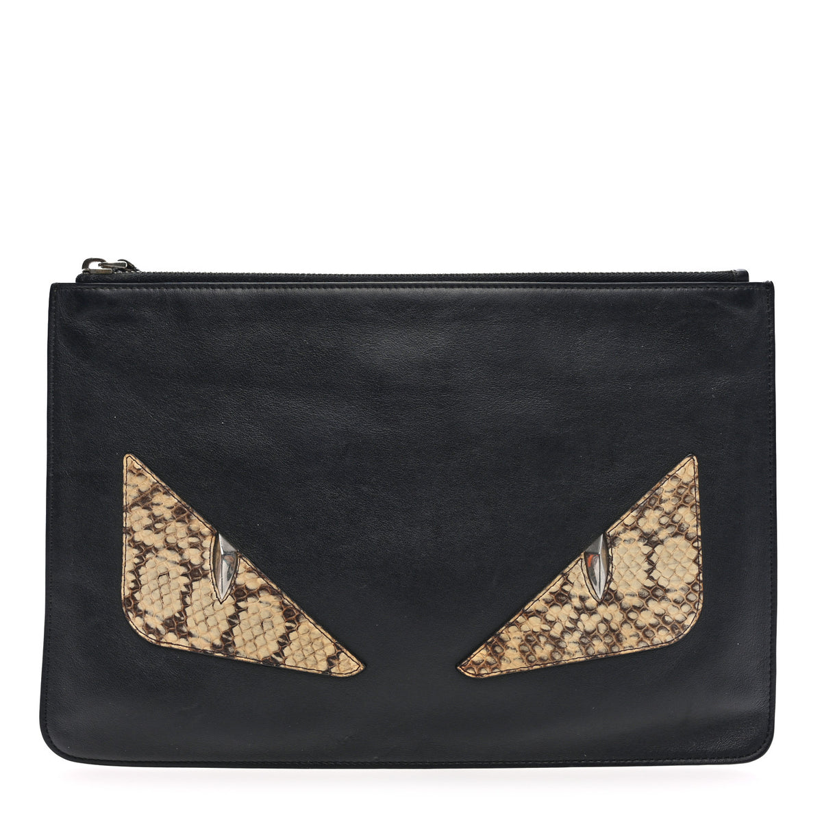 Vitello Snakeskin Monster Eyes Inlay Pouch Black