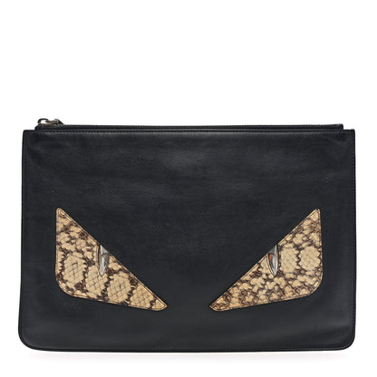 Fendi Vitello Snakeskin Monster Eyes Inlay Pouch Black 1 of 7