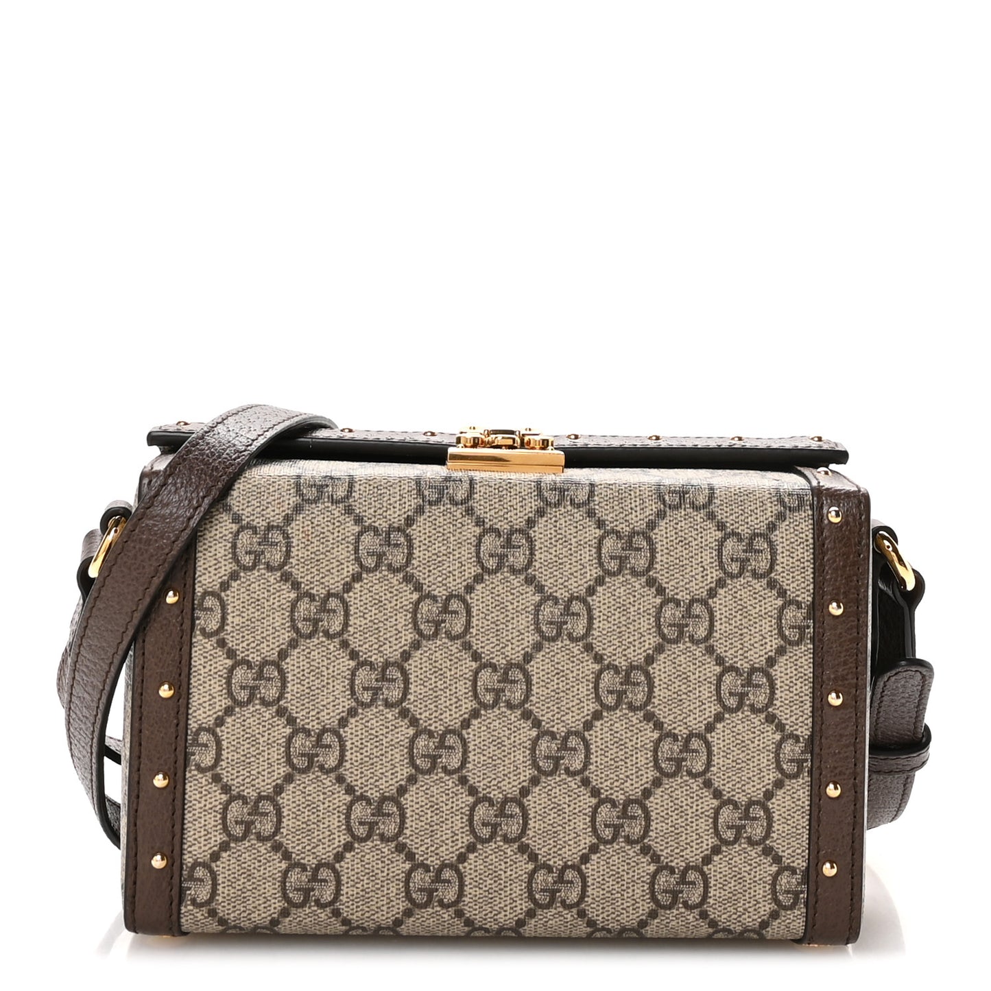 GG Supreme Monogram Textured Dollar Calfskin Mini Trunk Shoulder Bag Beige Ebony New Acero