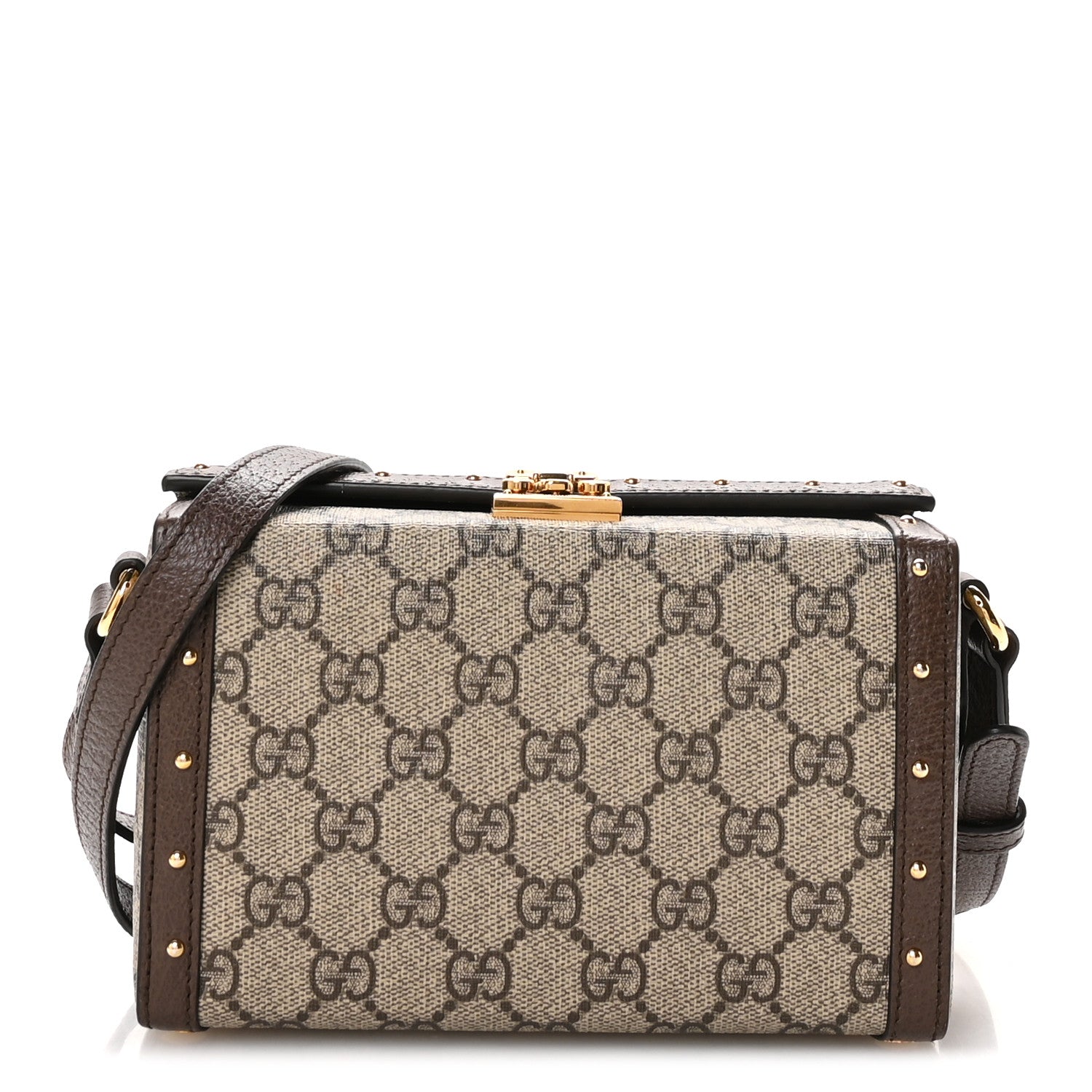 Gucci GG Supreme Monogram Textured Dollar Calfskin Mini Trunk Shoulder Bag Beige Ebony New Acero 1 of 11