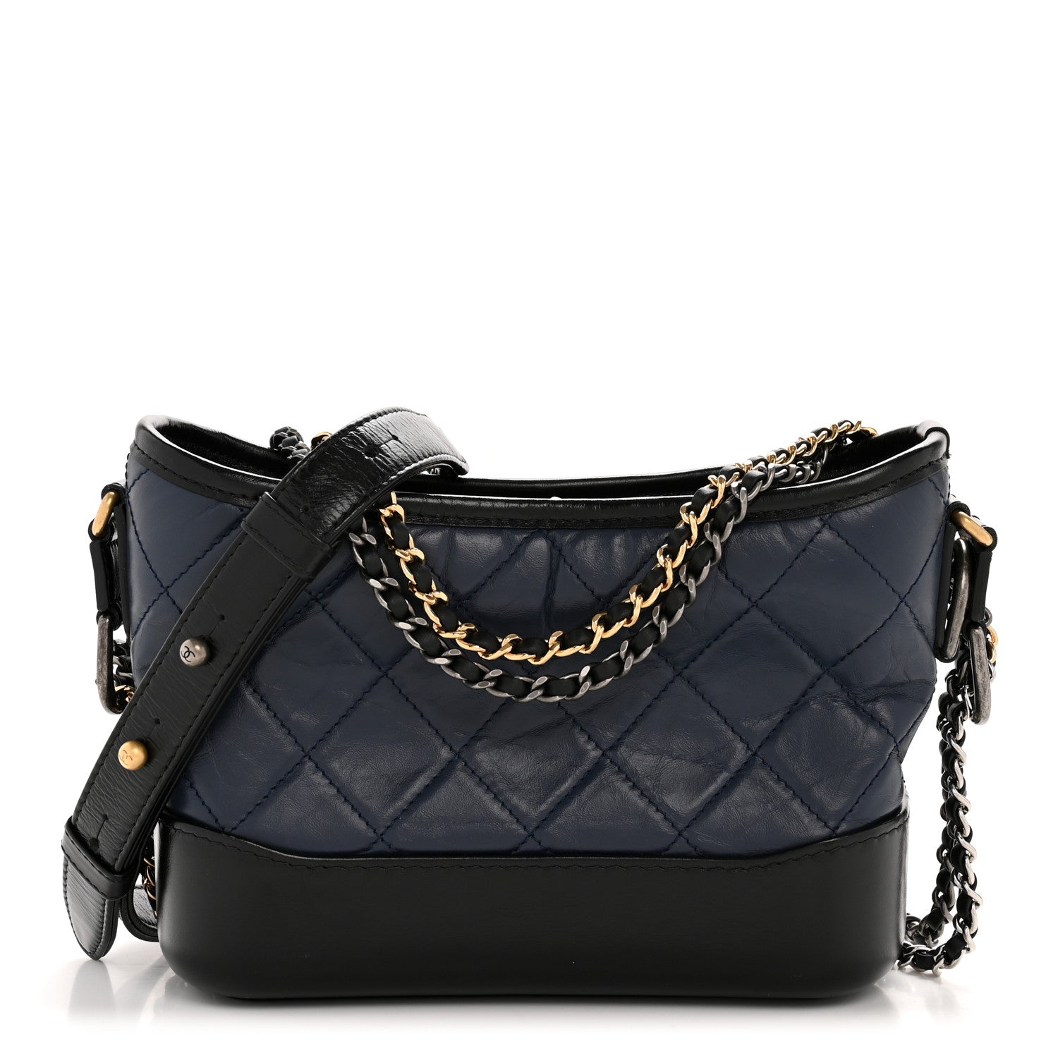 Chanel Aged Calfskin Quilted Small Gabrielle Hobo Navy Black 1 of 12