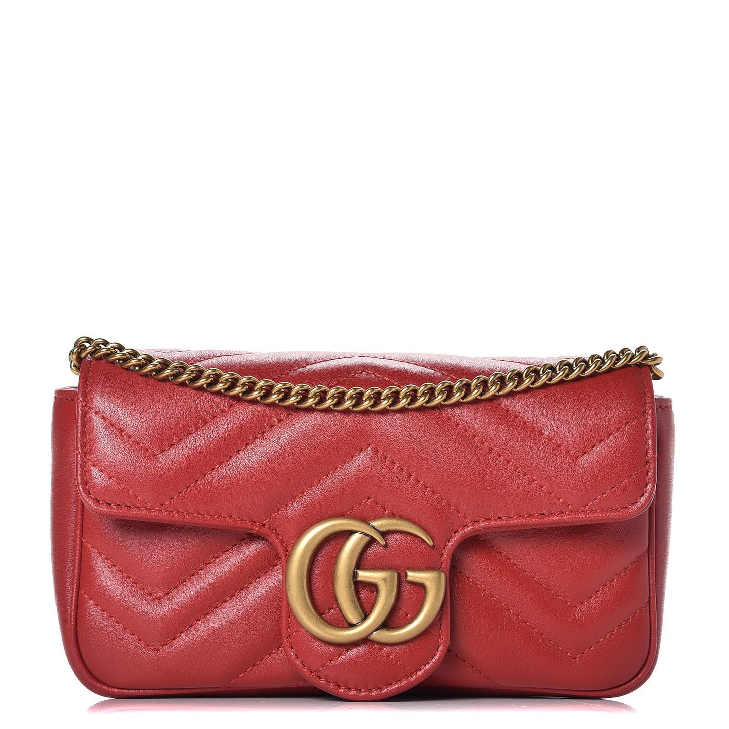 Calfskin Matelasse Super Mini GG Marmont Shoulder Bag Hibiscus Red