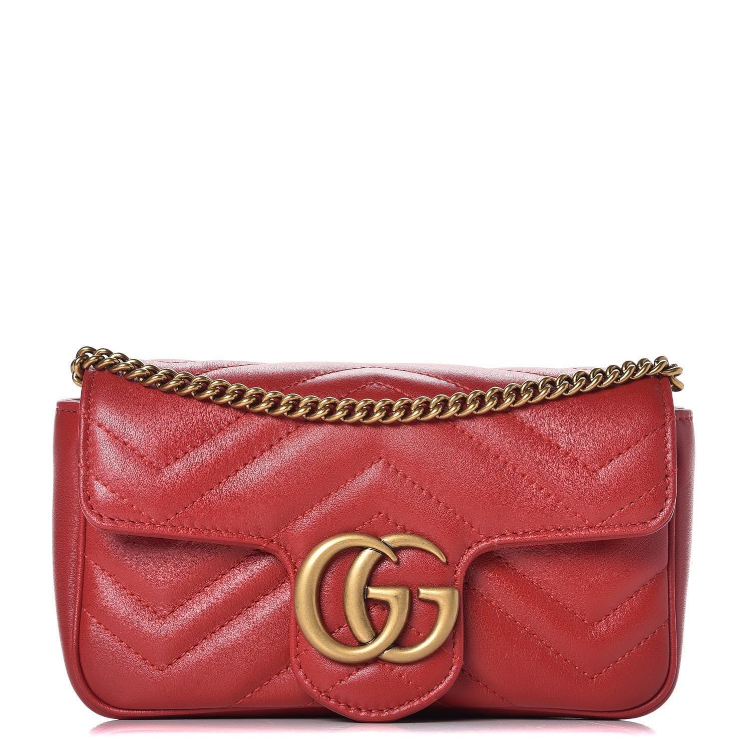 Gucci Calfskin Matelasse Super Mini GG Marmont Shoulder Bag Hibiscus Red 1 of 10