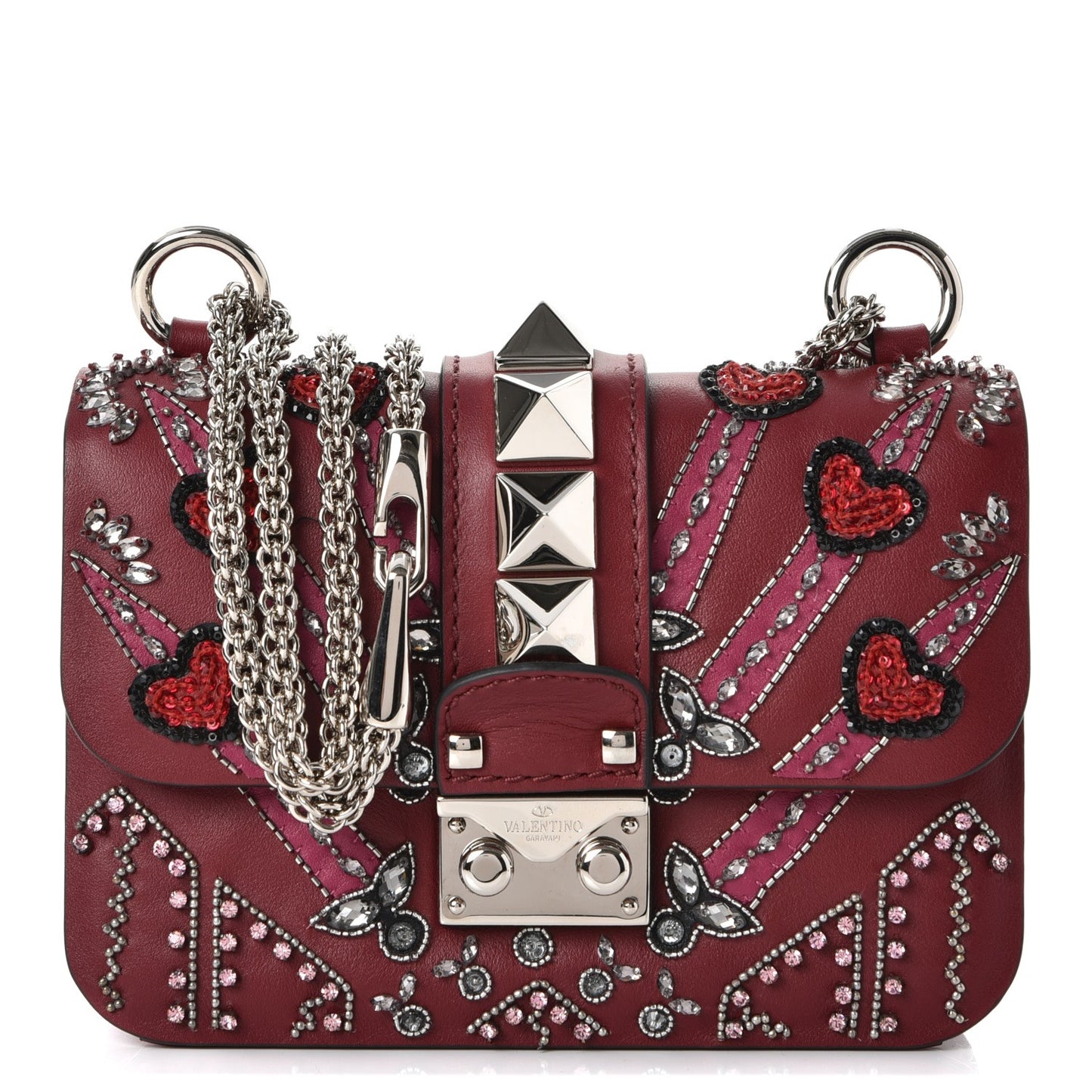 Vitello Crystal Loveblade Embellished Mini Glam Lock Rockstud Flap Rubino