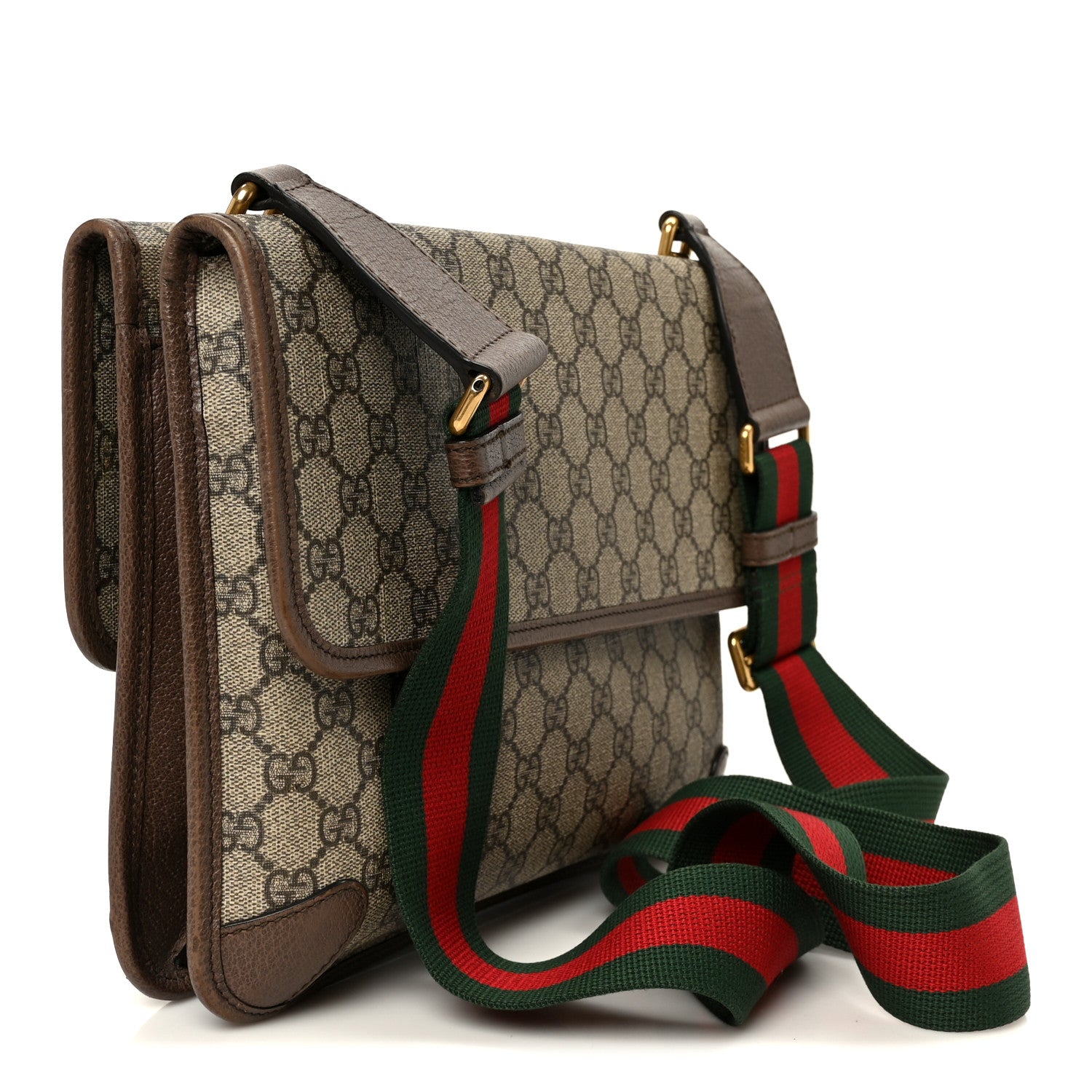 Gucci GG Supreme Monogram Web Small Neo Vintage Double Flap Messenger Bag Beige New Acero 3 of 12