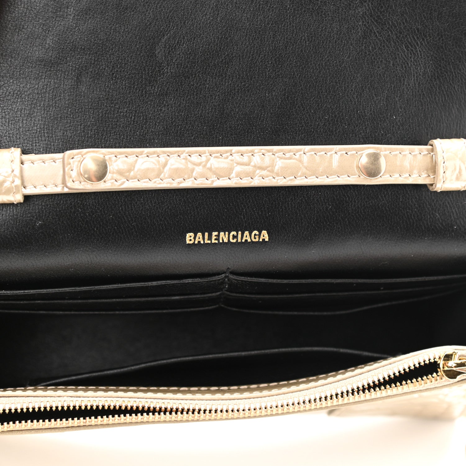 Balenciaga Shiny Calfskin Crocodile Embossed Hourglass Chain Bag Light Gold 5 of 7