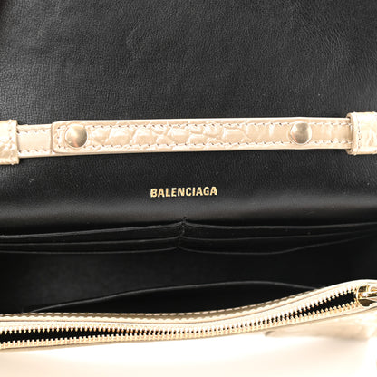 Balenciaga Shiny Calfskin Crocodile Embossed Hourglass Chain Bag Light Gold 5 of 7