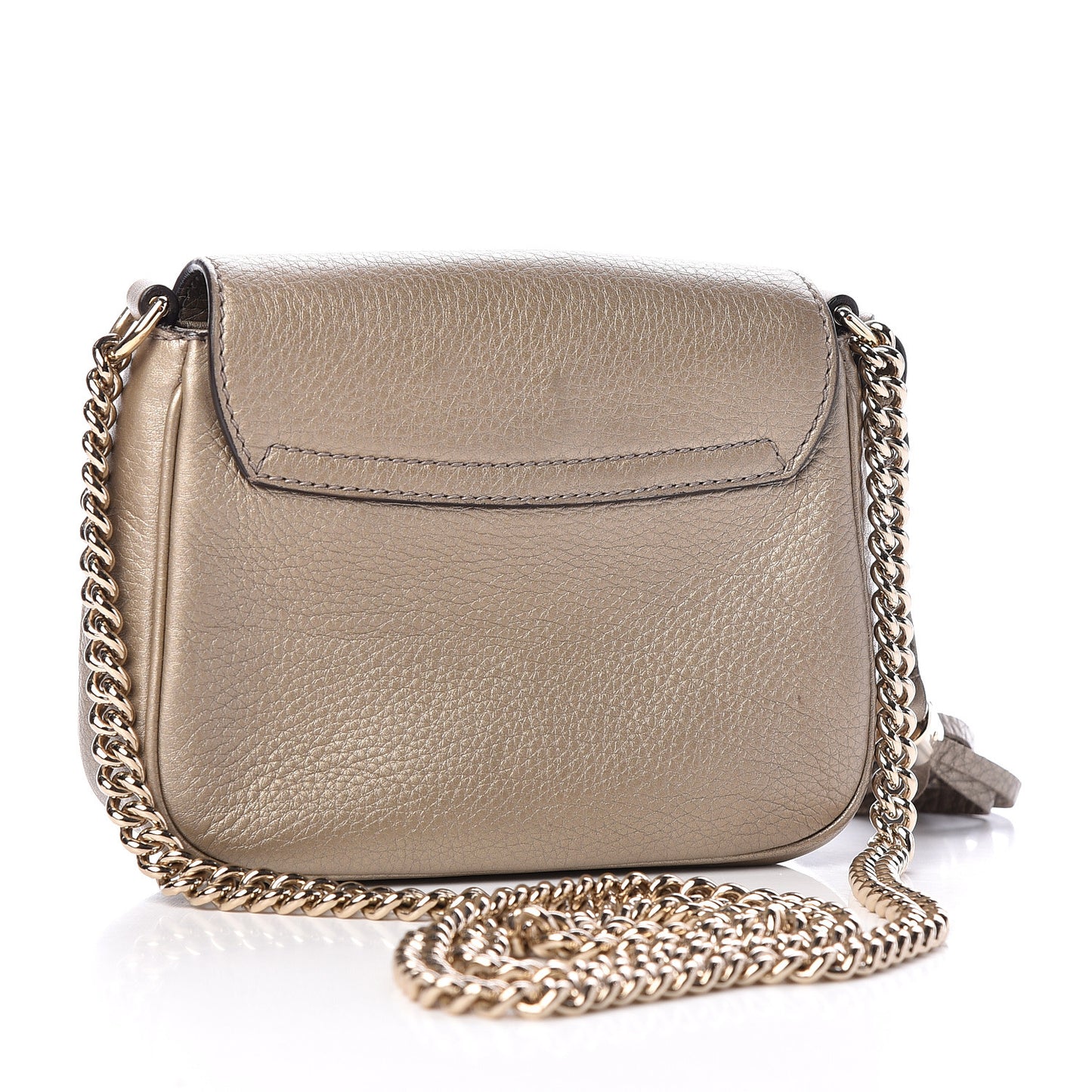 Metallic Pebbled Calfskin Small Soho Flap Crossbody Golden Beige