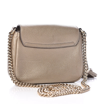 Gucci Metallic Pebbled Calfskin Small Soho Flap Crossbody Golden Beige 3 of 10