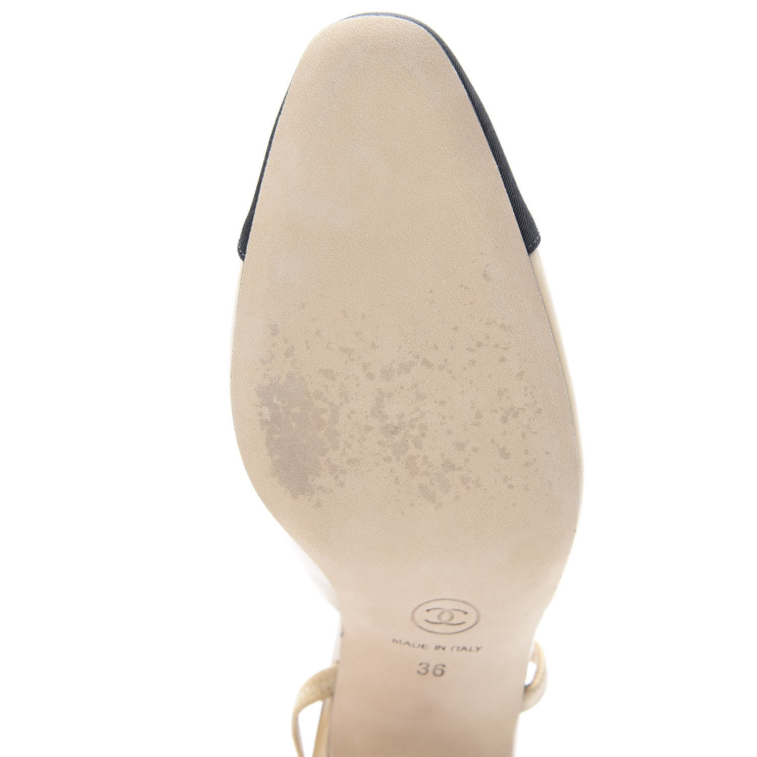 Chanel Goatskin Grosgrain Cap Toe CC Slingback Pumps 36 Beige Black 8 of 9