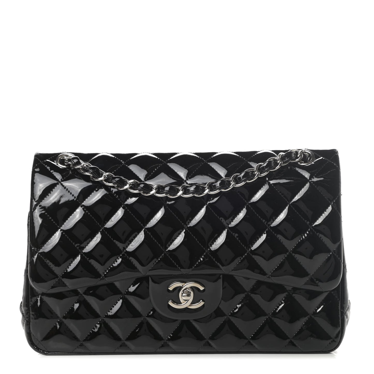 Patent Quilted Jumbo Double Flap Black