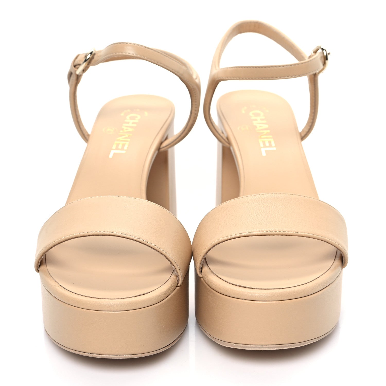 Chanel Lambskin Logo Platform Sandals 39.5 Beige 2 of 9