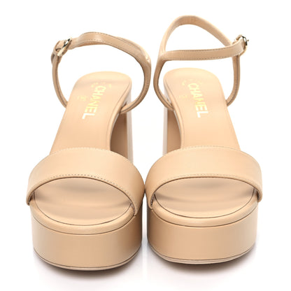 Chanel Lambskin Logo Platform Sandals 39.5 Beige 2 of 9