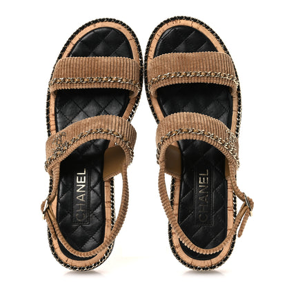 Chanel Corduroy Chain CC Sandal 40.5 Dark Beige 2 of 11