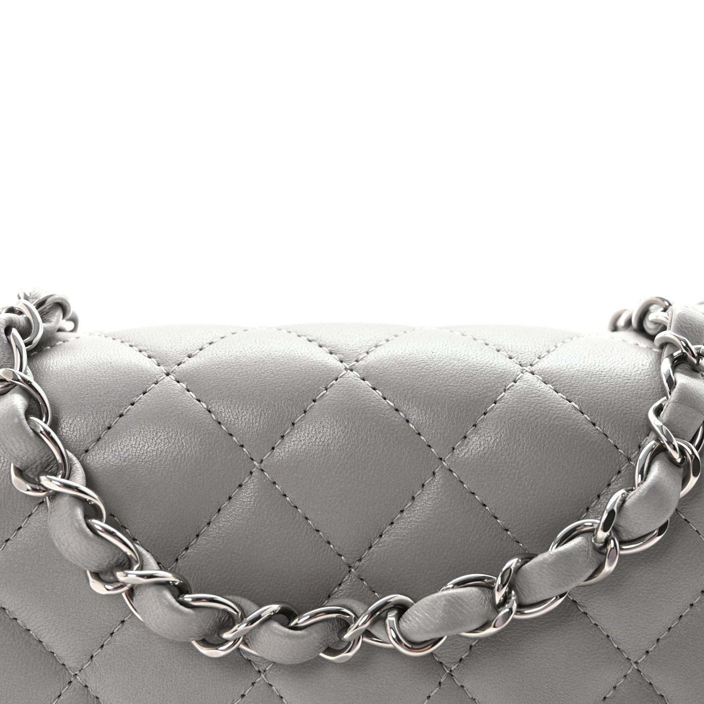 Lambskin Quilted Mini Rectangular Flap Grey