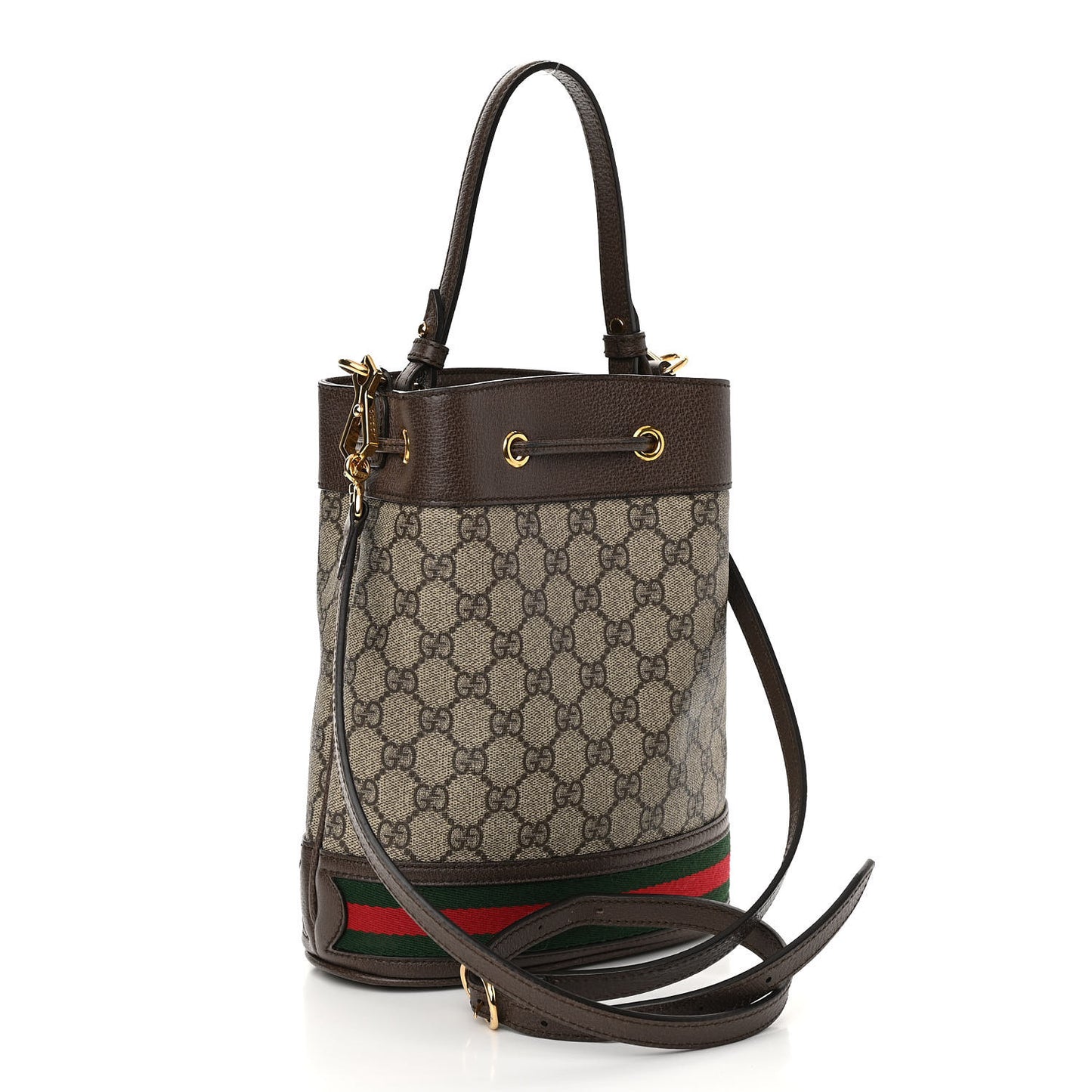 GG Supreme Monogram Web Small Ophidia Bucket Bag Brown