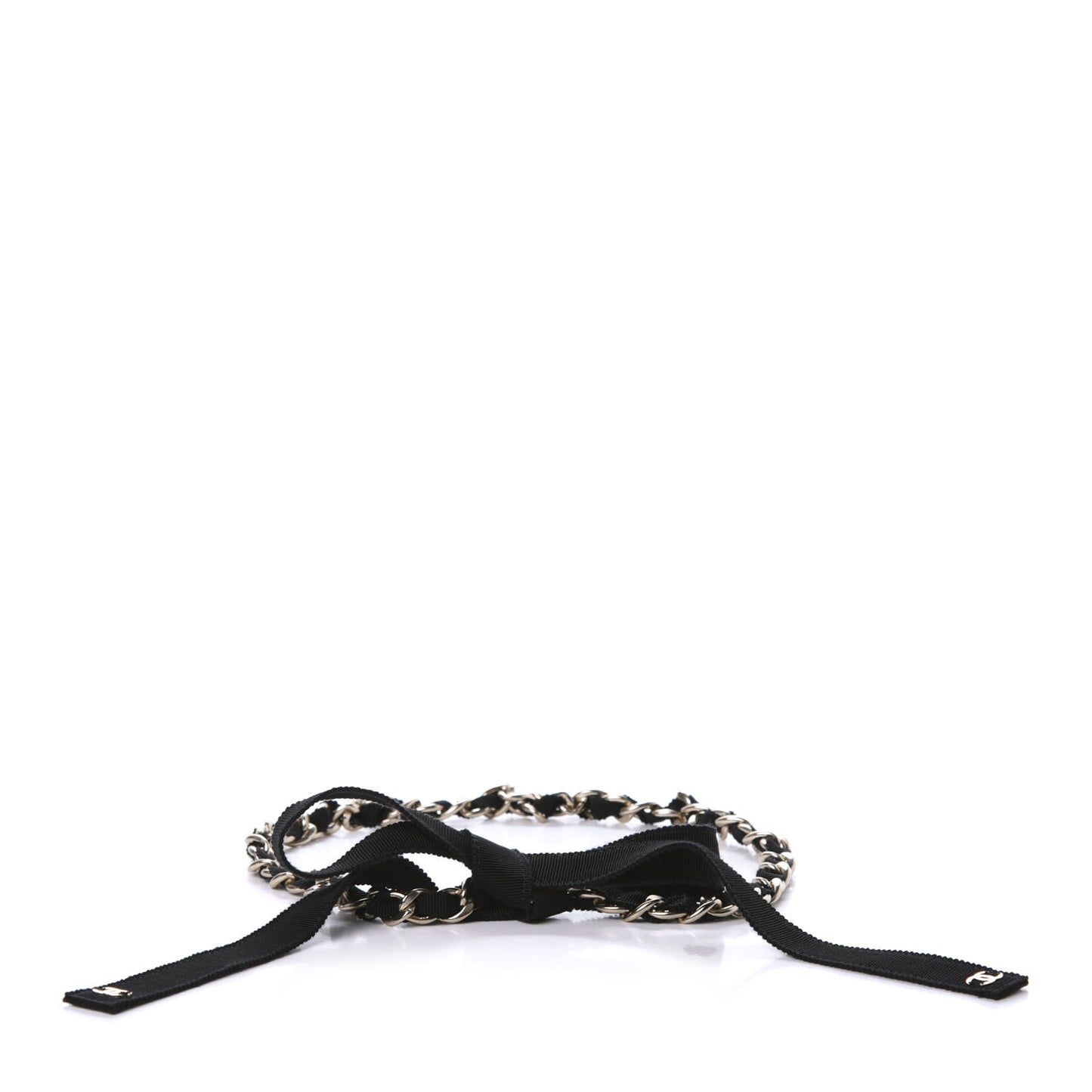 Grosgrain Chain CC Bow Belt S Black Gold