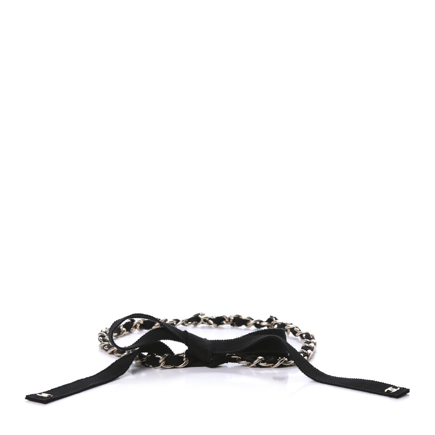 Chanel Grosgrain Chain CC Bow Belt S Black Gold 1 of 4