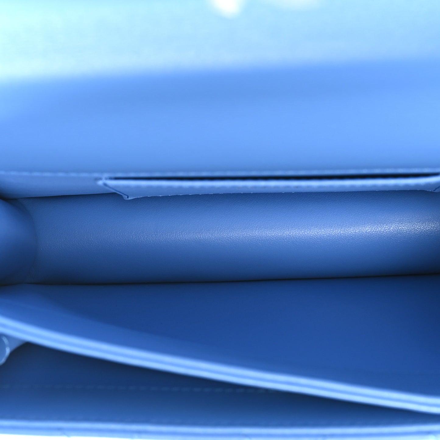 Lambskin Quilted Chain Logo Top Handle Flap Blue