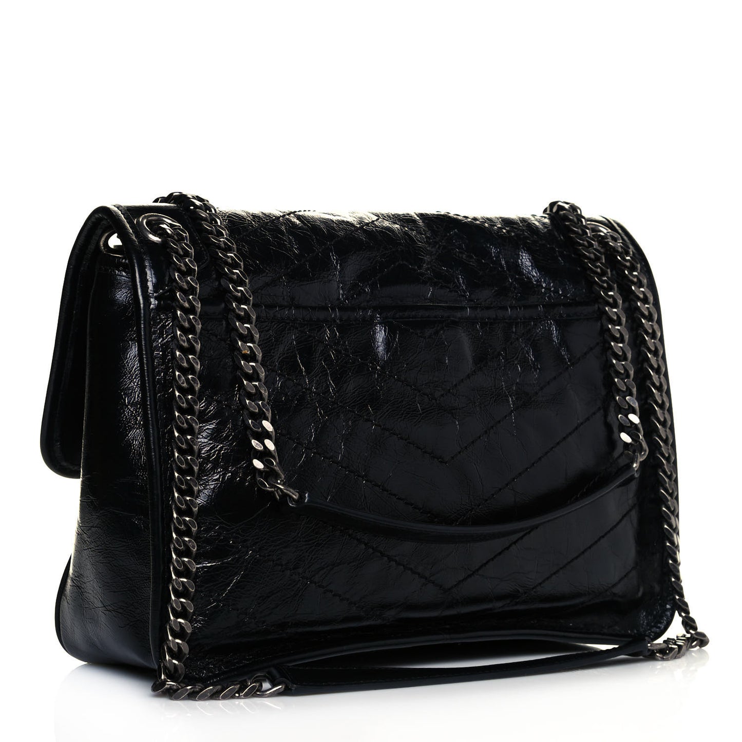 Crinkled Calfskin Matelasse Monogram Medium Niki Chain Satchel Black