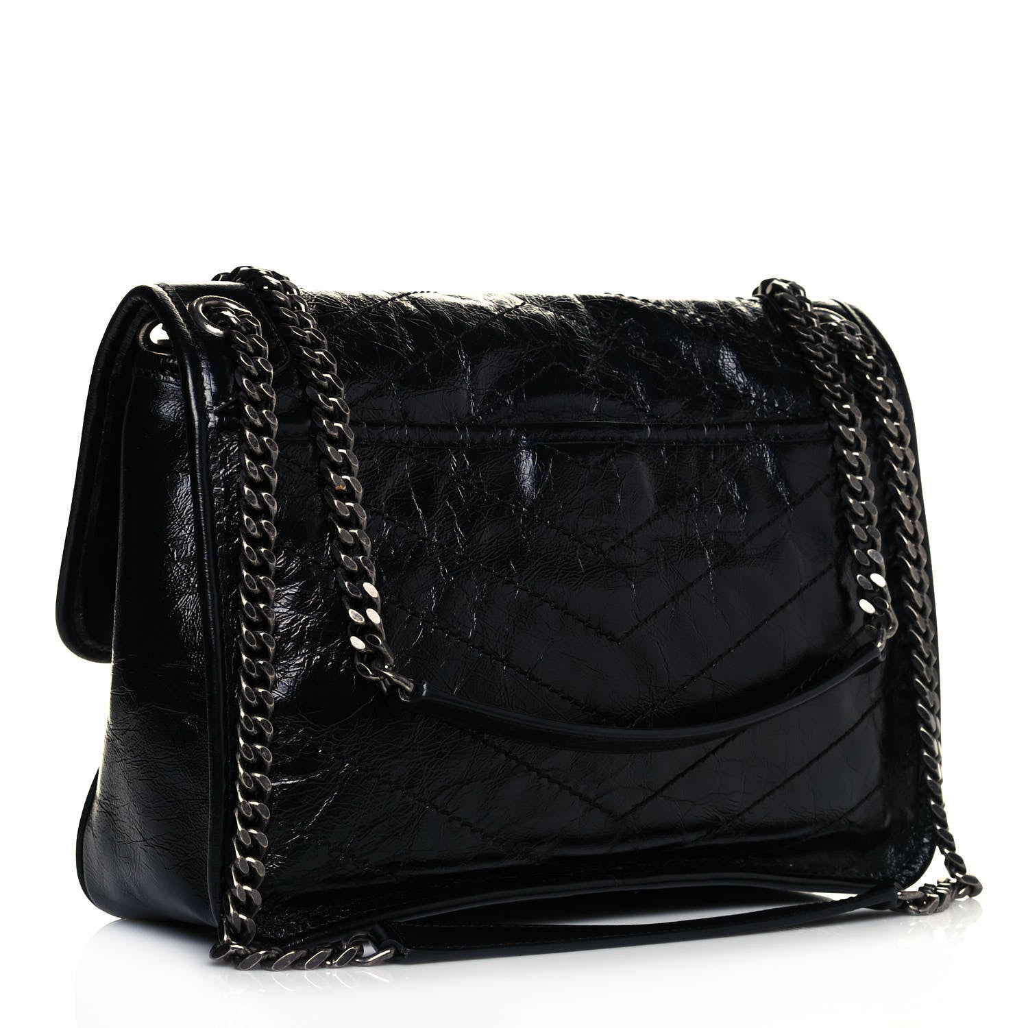 Saint Laurent Crinkled Calfskin Matelasse Monogram Medium Niki Chain Satchel Black 2 of 9