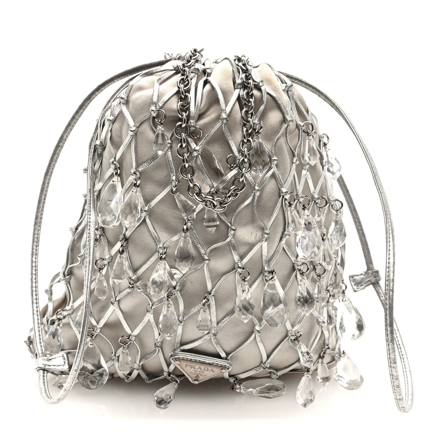 Satin Crystal Net Chain Bag Silver