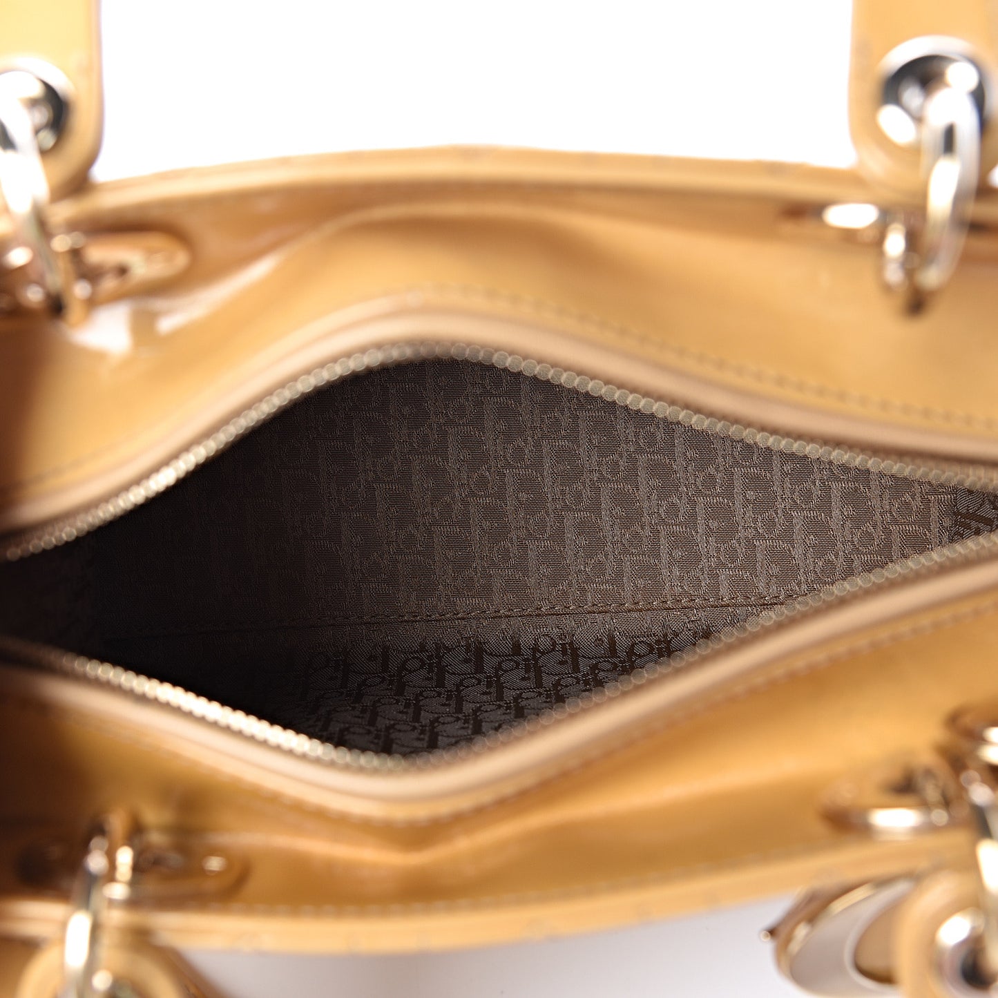 Metallic Patent Cannage Medium Lady Dior Yellow