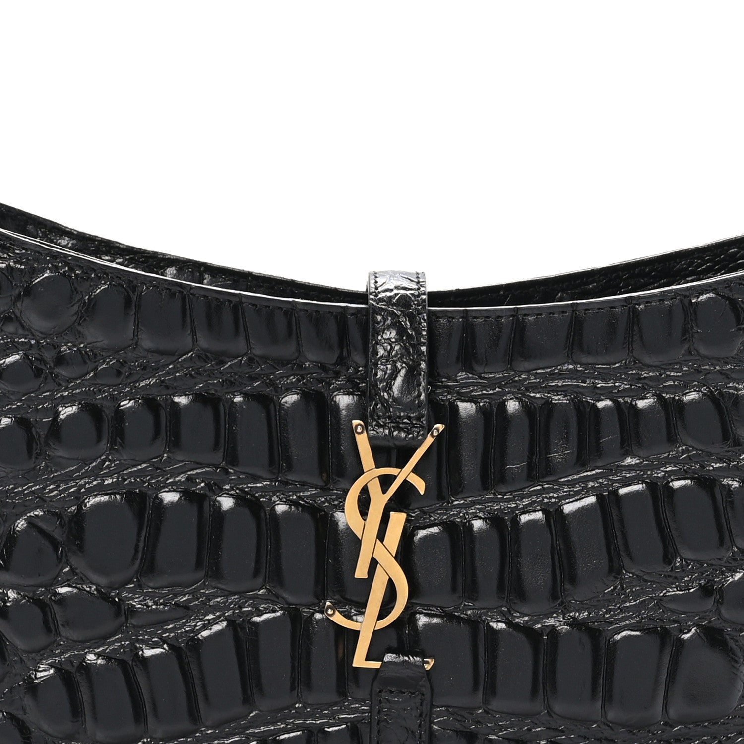 Saint Laurent Calfskin Crocodile Embossed LE 5 A 7 Hobo Black 8 of 10