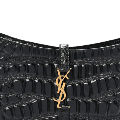 Saint Laurent Calfskin Crocodile Embossed LE 5 A 7 Hobo Black 8 of 10