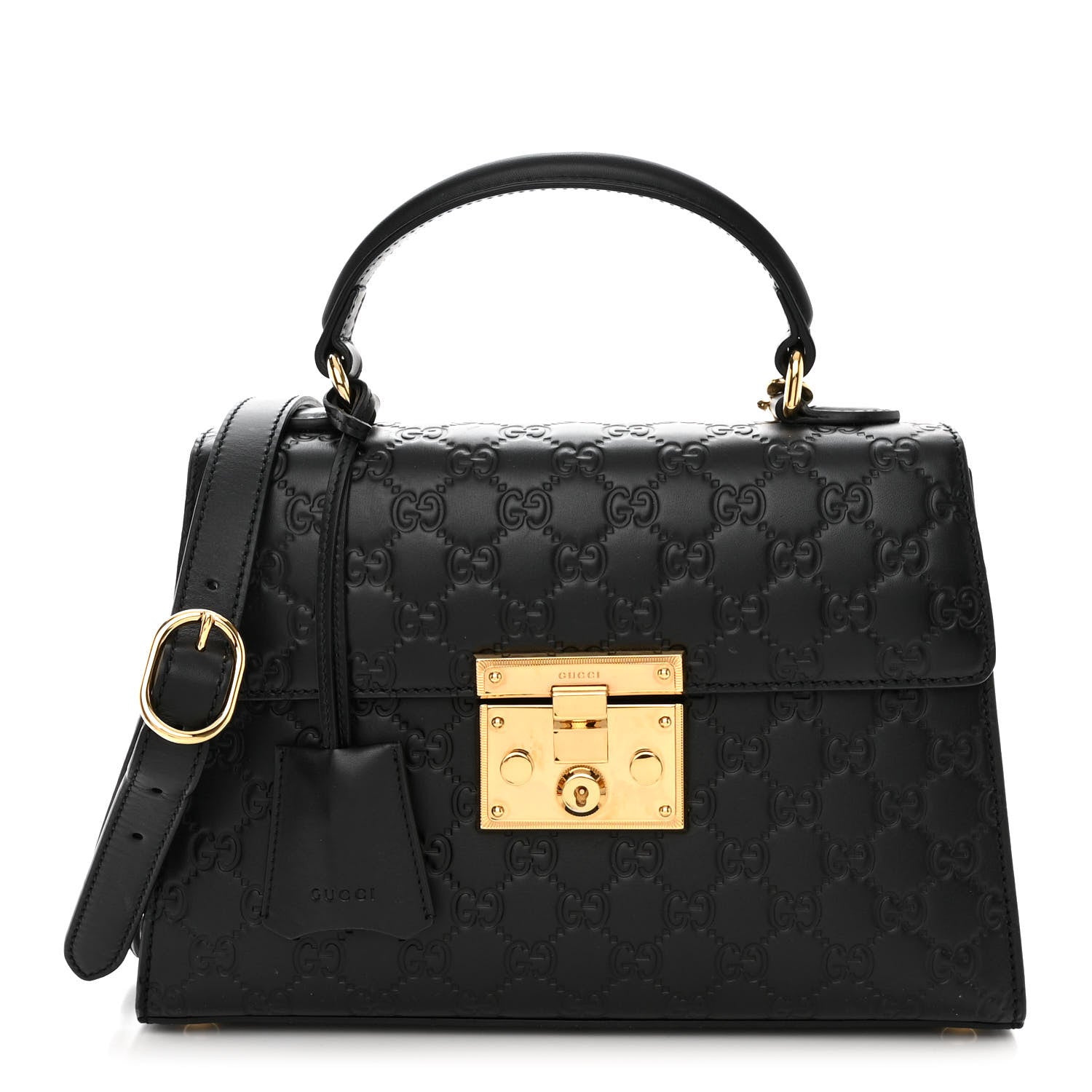 Gucci Guccissima Signature Small Padlock Top Handle Bag Black 1 of 11