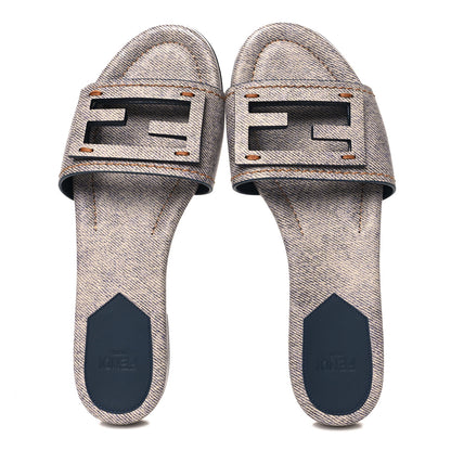 Fendi Vitello Pelle Stampa Denim Baguette Flat Slide Sandals 36 Azzurro 2 of 8