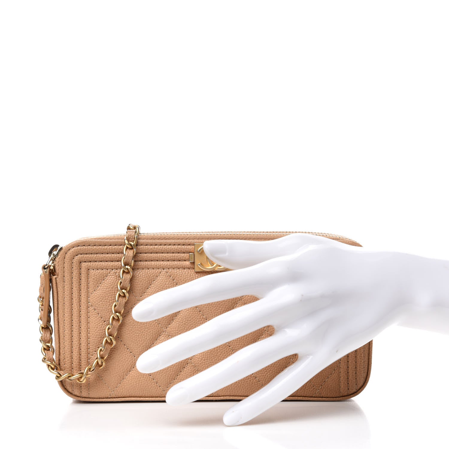 Chanel Caviar Quilted Small Boy Clutch With Chain Beige 2 of 10