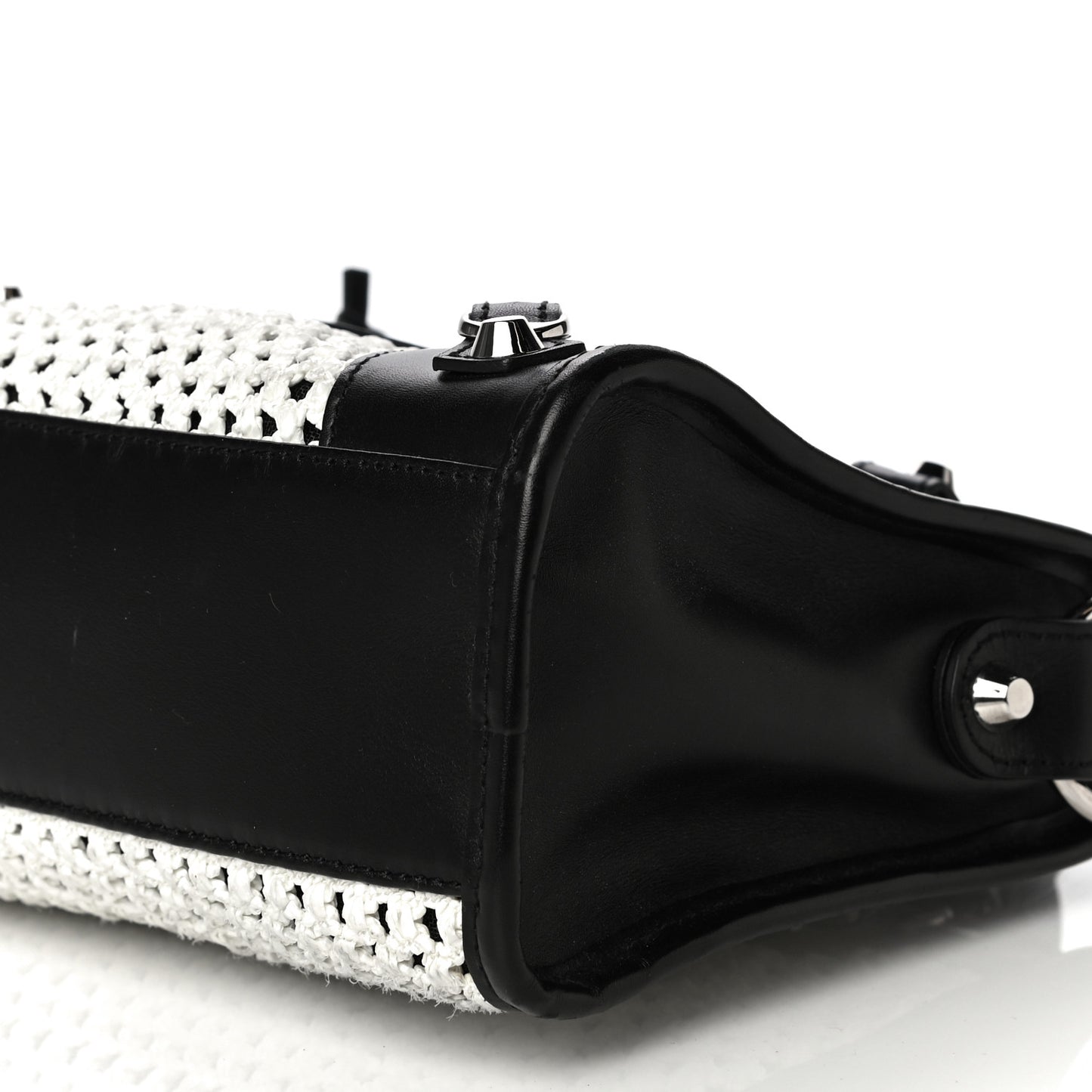 Calfskin Woven Nylon Mesh Classic Silver Hardware Mini City Black White