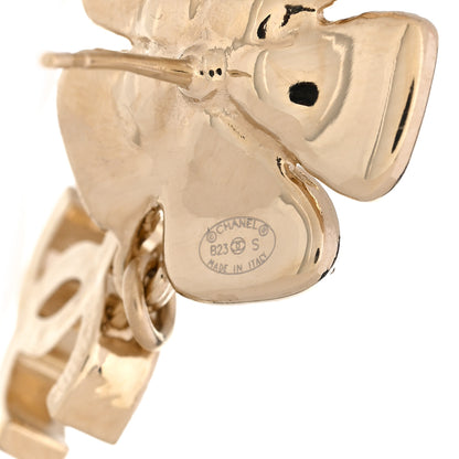 Chanel Pearl Crystal CC Flower Drop Earrings Gold White 4 of 4