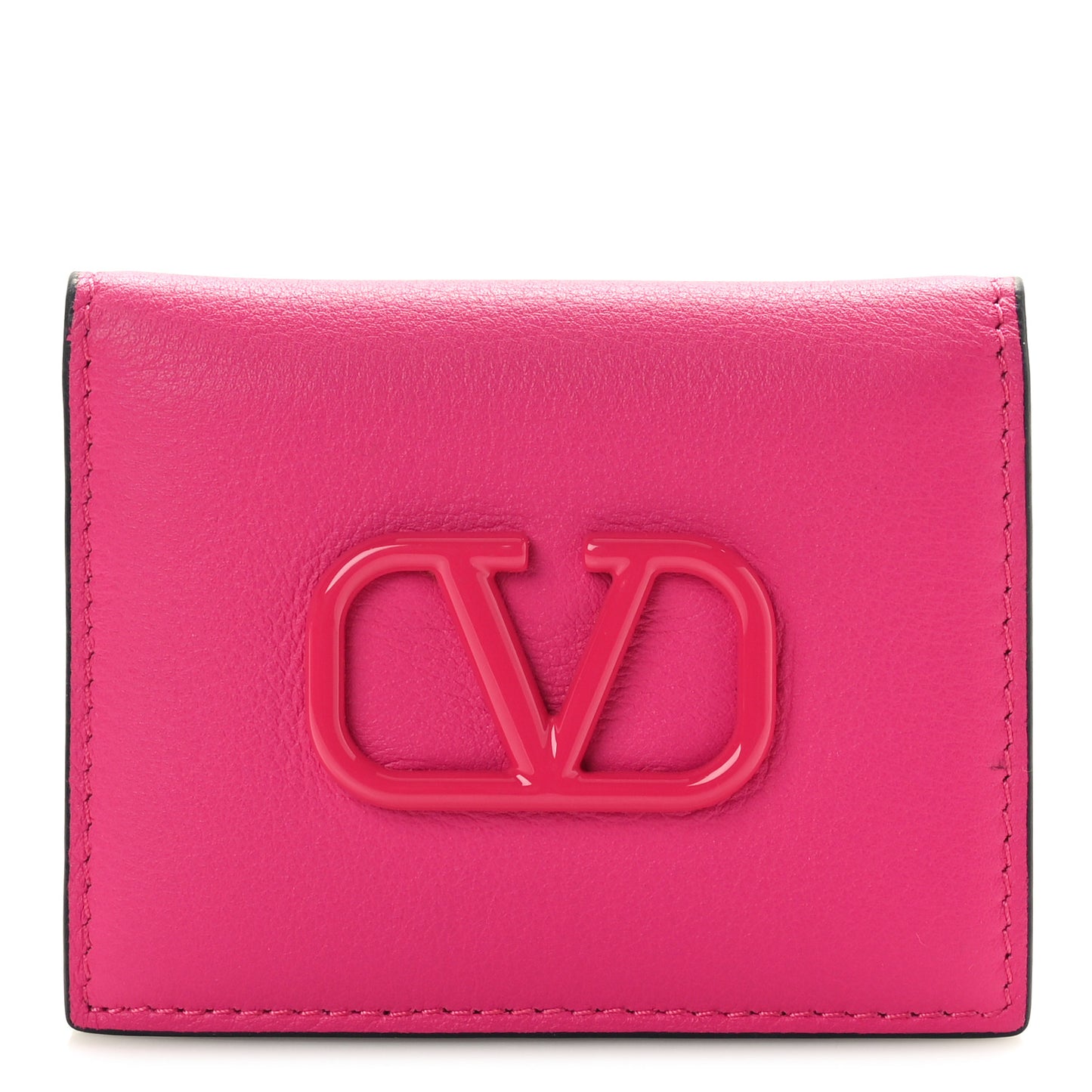 Grainy Calfskin Compact Vlogo Wallet Pink