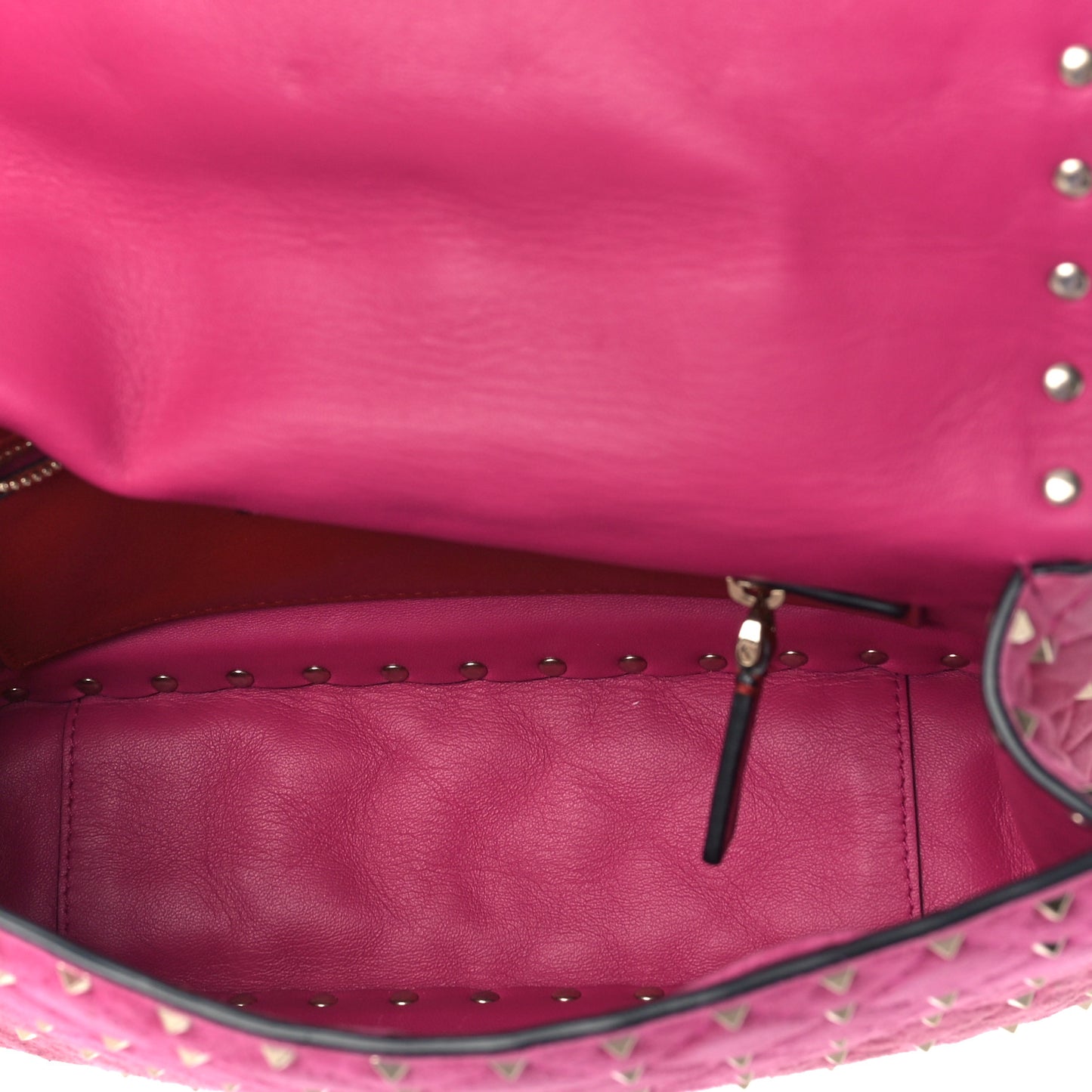 Suede Medium Rockstud Spike Shoulder Bag Bright Fuxia