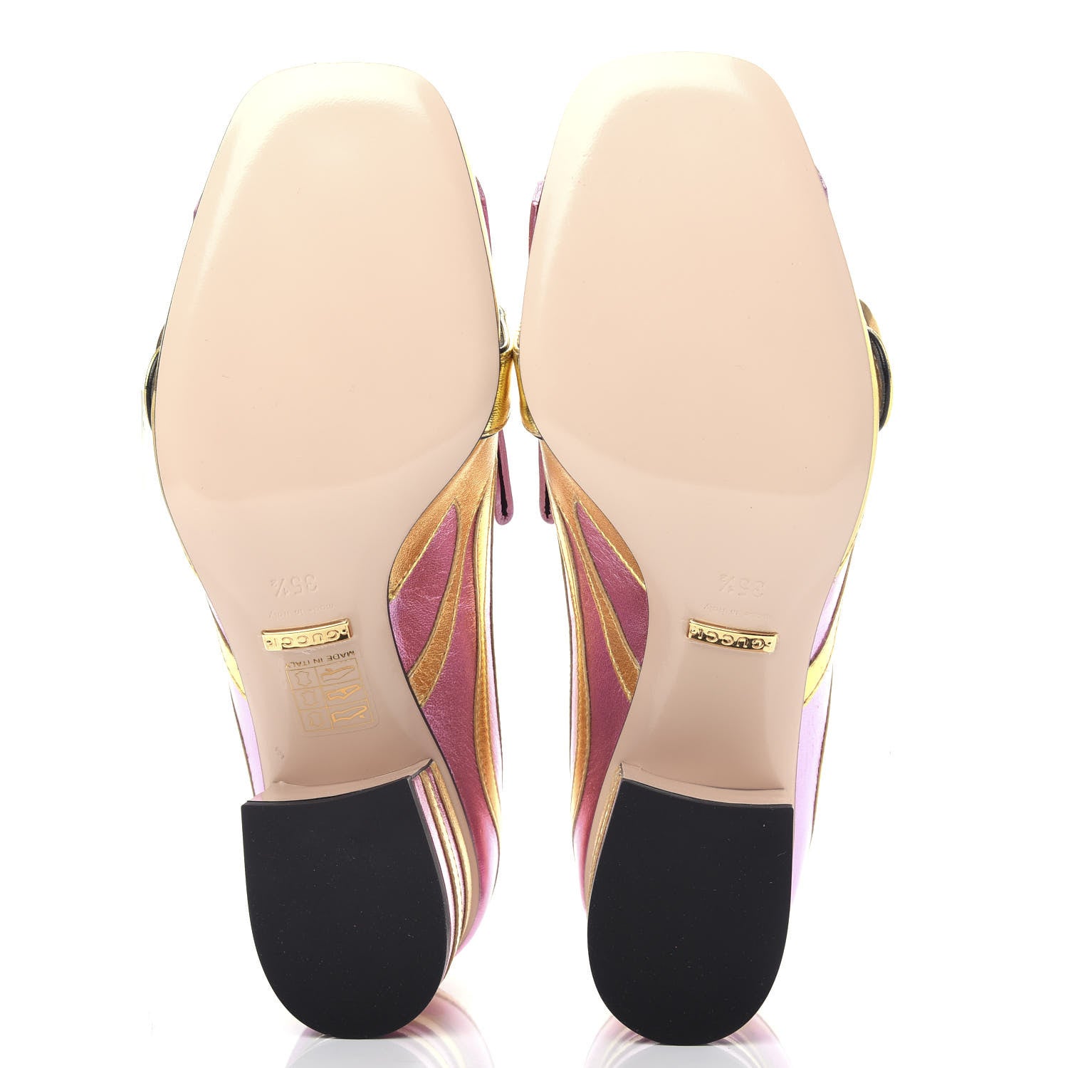 Gucci Metallic Nappa Inlay GG Marmont Fringe 50mm Loafer Pumps 35.5 Oro Vecchio Rosa 6 of 12