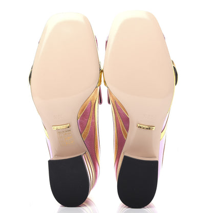 Gucci Metallic Nappa Inlay GG Marmont Fringe 50mm Loafer Pumps 35.5 Oro Vecchio Rosa 6 of 12