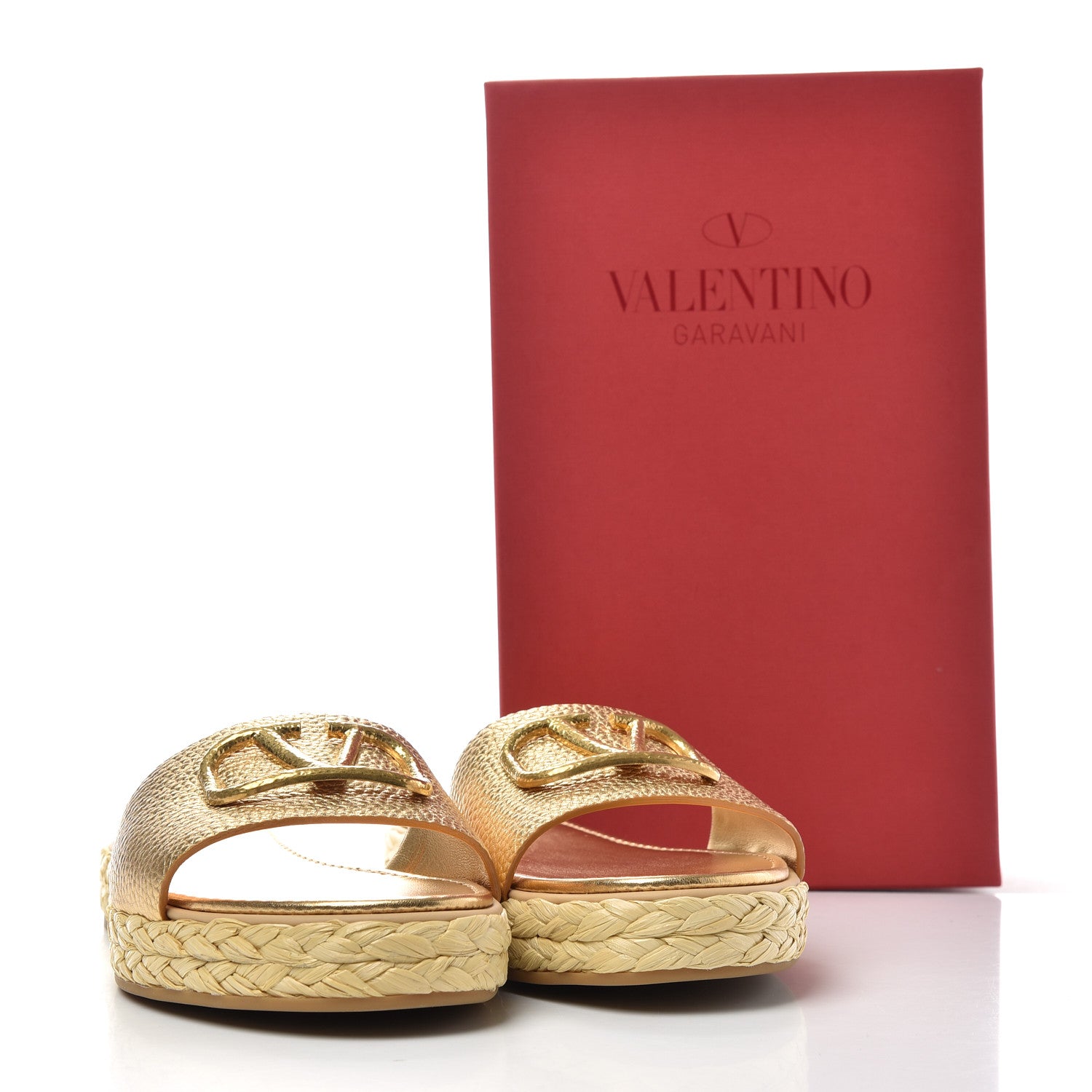 Valentino Garavani Metallic Pebbled Calfskin Vlogo Espadrille 5mm Flat Slide Sandals 41 Antique Brass 11 of 11