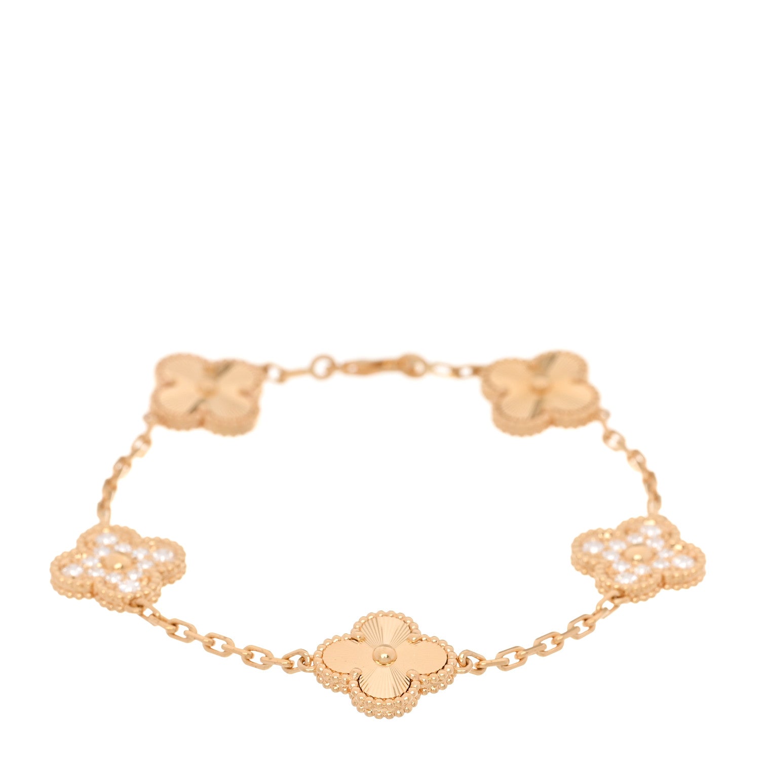 Van Cleef & Arpels 18K Yellow Gold Diamond 5 Motifs Guilloche Vintage Alhambra Bracelet 1 of 6