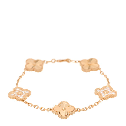Van Cleef & Arpels 18K Yellow Gold Diamond 5 Motifs Guilloche Vintage Alhambra Bracelet 1 of 6