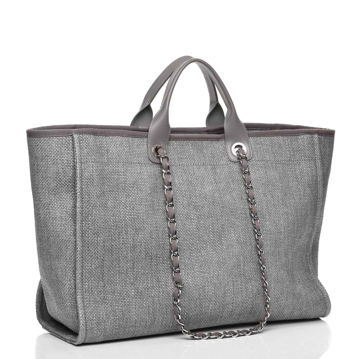 Woven Straw Raffia Large Deauville Tote Grey