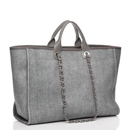 Chanel Woven Straw Raffia Large Deauville Tote Grey 4 of 10
