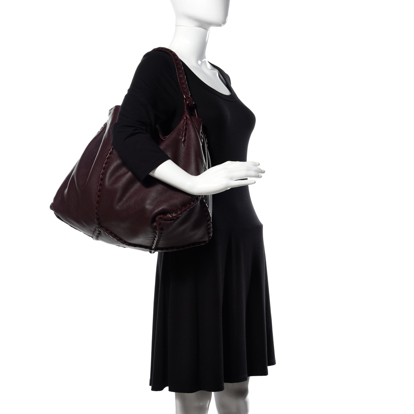 Washed Cervo Deerskin Large Hobo Burgundy