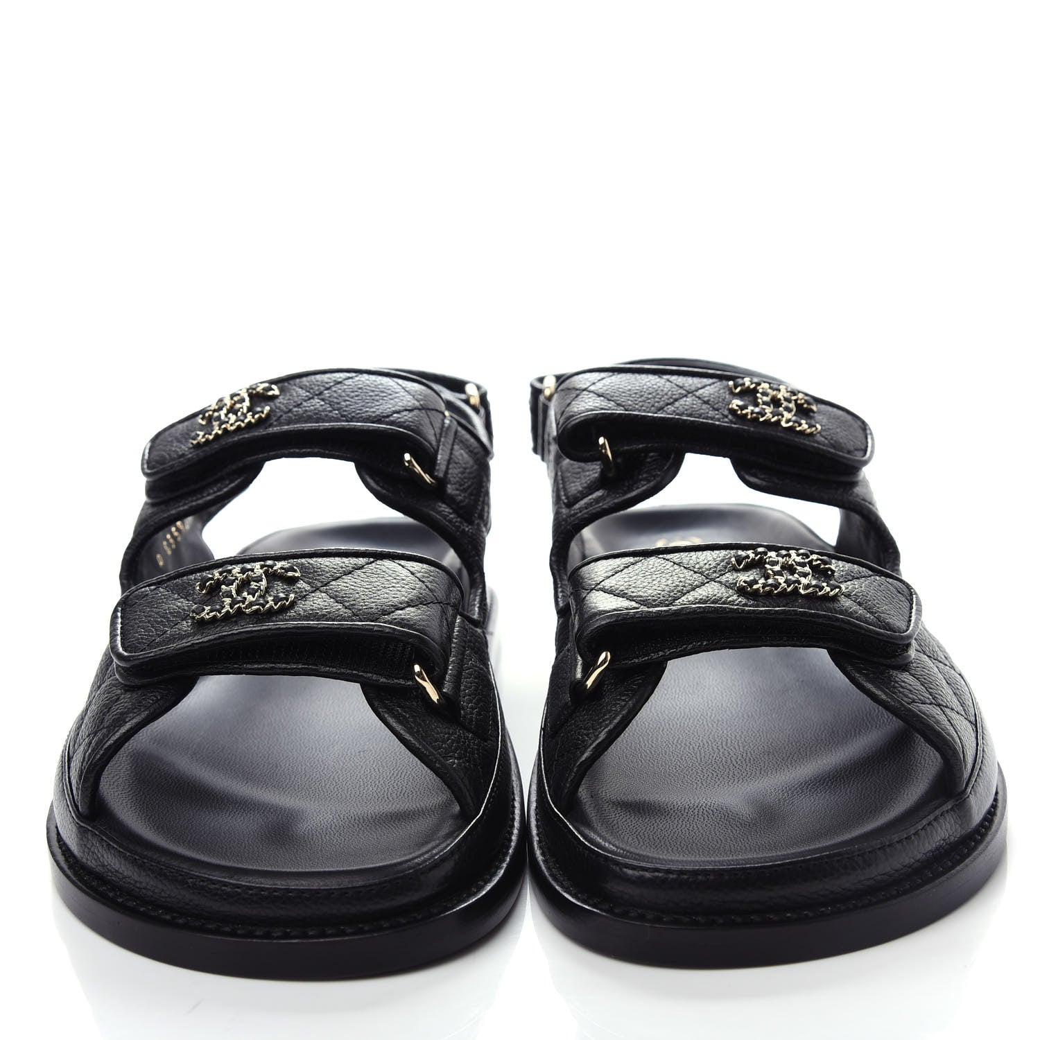 Chanel Grained Calfskin Velcro Dad Sandals 36.5 Black 5 of 11