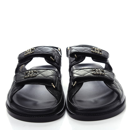 Chanel Grained Calfskin Velcro Dad Sandals 36.5 Black 5 of 11
