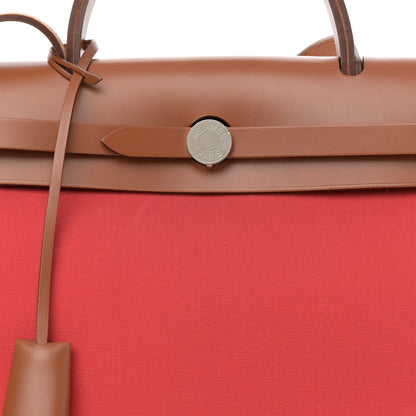 Hermes Vache Hunter Toile Herbag Zip 31 PM Rouge Tomate Natural 9 of 11