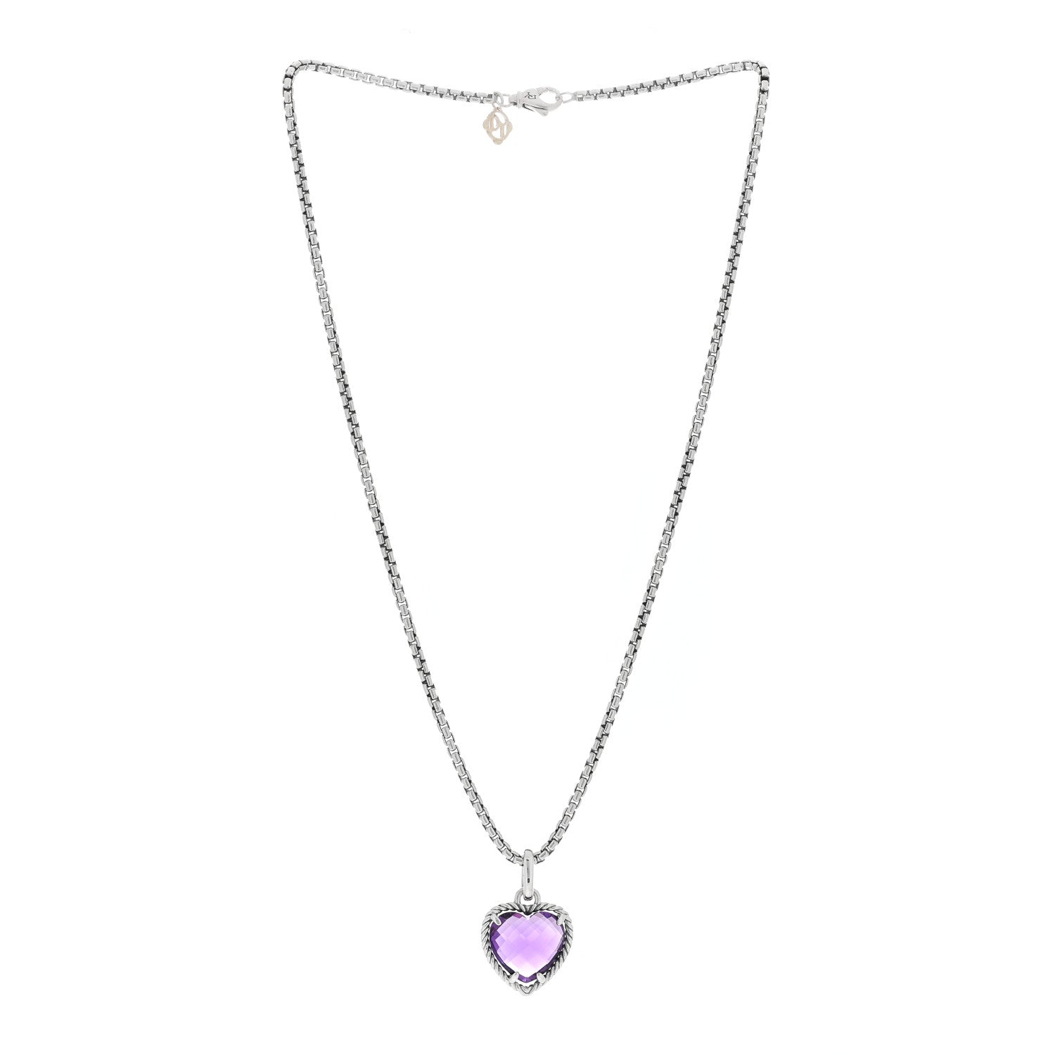 David Yurman Sterling Silver Amethyst Cable Heart Pendant Necklace 2 of 3