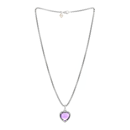 David Yurman Sterling Silver Amethyst Cable Heart Pendant Necklace 2 of 3