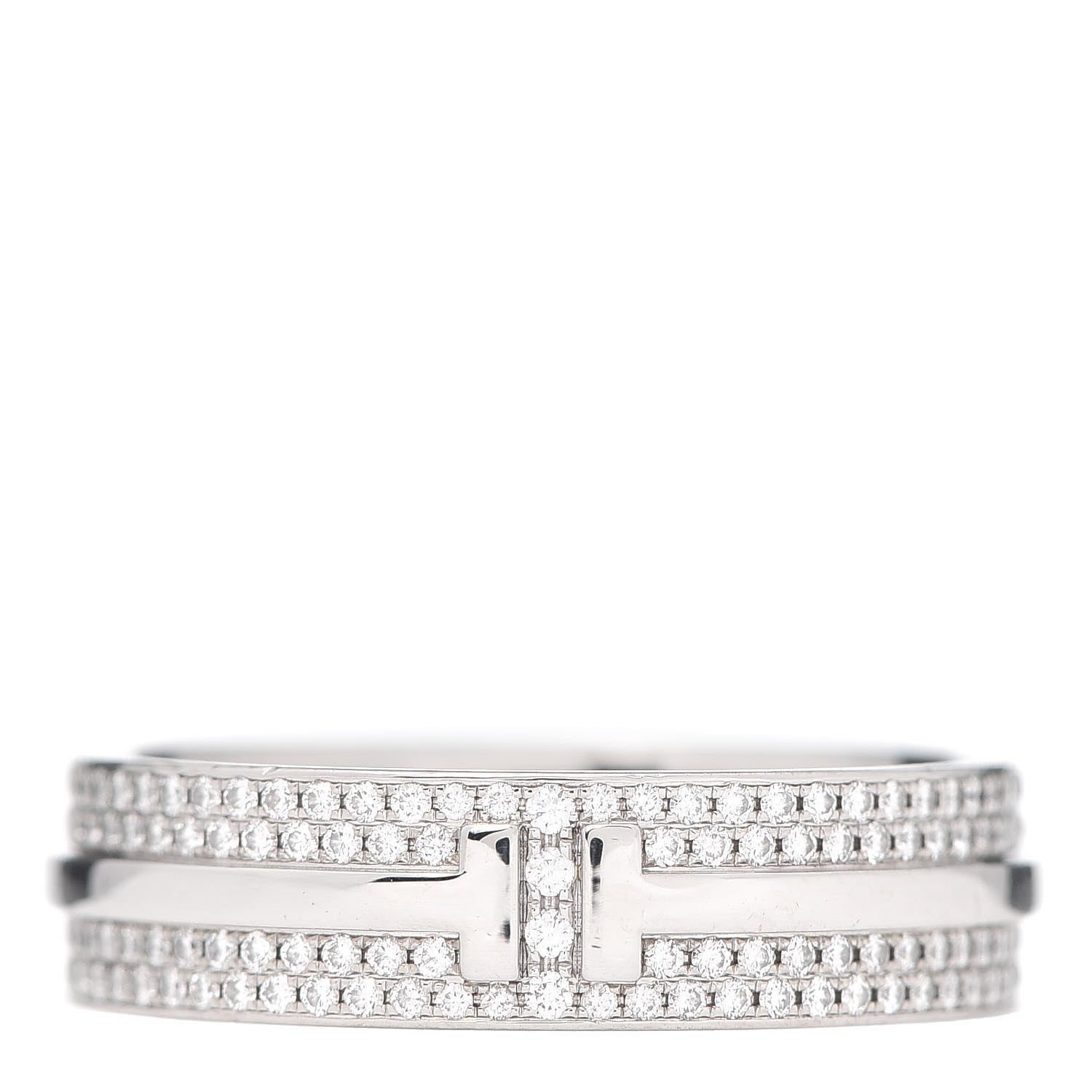 Tiffany 18K White Gold Diamond T Two Wide Ring 61 9.5 1 of 6